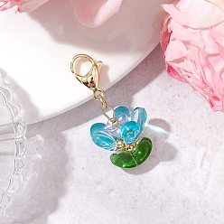 Темно-Голубой Подвесные украшения из стеклянных цветов, с 304 застежкой-карабином из нержавеющей стали, глубокое синее небо, 39.5 мм