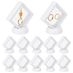White Plastic Frame Stands, with Transparent Membrane, 3D Floating Frame Display Holder, Coin Display Box, Rhombus, White, 69x69x54mm