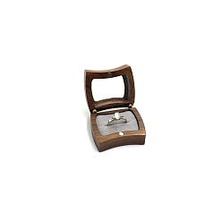 Silver Wooden Ring Boxes, with Magnetic Clasp and Clear Window, Rectangle, Silver, 5x4.5cm