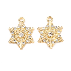 Золотой Рождественские подвески из сплава со стразами, прелести снежинки, стойки покрытие, золотые, 24x18x3 мм, отверстие : 1.8 мм