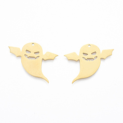 Real 18K Gold Plated 201 Stainless Steel Pendants, Ghost, Halloween Style, Real 18K Gold Plated, 29x35.5x1mm, Hole: 1.6mm