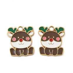 Олень Рождество 304 эмалированные подвески из нержавеющей стали, реальный 14 k позолоченный, олень, 15x13x1.5 мм, отверстие : 1.8 мм