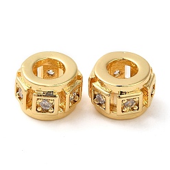 Золотой Стойки обшивки латунь кубического циркония бусы, долговечный, без кадмия и без свинца, Полая колонна, золотые, 8.5x6 мм, отверстие : 4 мм
