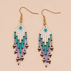 Синий Серьги-кисточки из бисера ручной работы из богемного стекла, золотые, синие, 75x20 мм