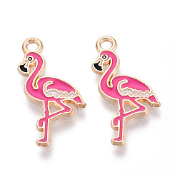 Flamingo Shape Подвески из сплава морских животных с эмалью, золотой свет, форма фламинго, 23x10.4x1.1 мм, отверстие : 1.8 мм