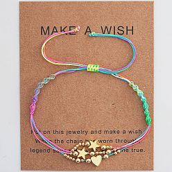 Разноцветный Регулируемый многослойный браслет из латуни в форме звезды и сердца с бусинами для женщин., с открытки, красочный, 11.02 дюйм (28 см)