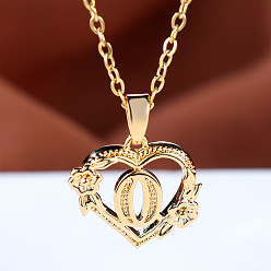 Letter O Цепочка из латуни с подвеской в виде сердца в форме розы и буквы, золотые, Письмо O, 17.72 дюйм (45 см)