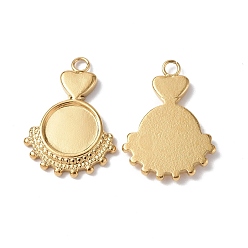 Настоящее золото 18K Ионное покрытие (ip) 304 подвеска из нержавеющей стали с кабошоном, плоский круглый с подвеской в виде сердца, реальный 18 k позолоченный, круглом подносе: 8 mm, 20x14x2 мм, отверстие : 1.8 мм