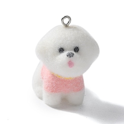 Белый Кулоны из флокированной смолы, собака, с платиновым тоном железная петля, белые, 33x24x36.5 мм, отверстие : 2 мм