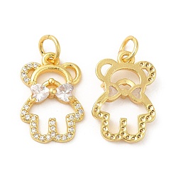 Настоящее золото 18K Латунь с кубическим цирконием подвеской, долговечный, без свинца и без кадмия, медведь очарование, реальный 18 k позолоченный, 19.5x13x3 мм, отверстие : 4 мм