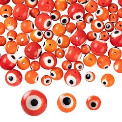 Orange 3 Strands 3 Style Handmade Evil Eye Lampwork Round Bead Strands, Orange, 6~10mm, Hole: 1mm, about 39~65pcs/strand, 14.17~14.96 inch(36~38cm), 1 strand/style