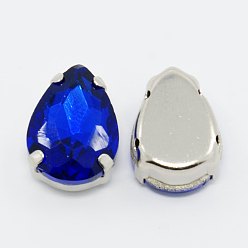 Кобальт Шить на горный хрусталь, стекло горный хрусталь, с настройками латуни, аксессуары для одежды, граненые, слеза, Платиновый металл, кобальт, 8x6x5 мм, отверстие : 0.8 мм