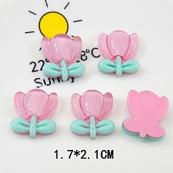 Ярко-Розовый Полупрозрачная смола декодирует кабошоны, цветок с блестками, ярко-розовый, 21x17 мм