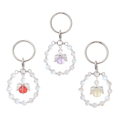 (52) Непрозрачная лаванда Брелок из сплава, стекла и синтетического лунного камня, с застежками из сплава лобстера и железными кольцами, ангел, разноцветные, 90 мм