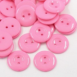 Pink Acrylic Sewing Buttons for Costume Design, Plastic Shirt Buttons, 2-Hole, Dyed, Flat Round, Pink, 18x2.5mm, Hole: 2mm