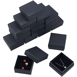 Черный Подарочные коробки для украшений из текстурной бумаги, с губчатым ковриком внутри, квадратный, чёрные, 7.5x7.5x3.4 см, Внутренний диаметр: 6.9x6.9 cm, глубина: 3.2см, 20 шт / комплект