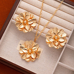 Золотой Ожерелья с подвесками из цветочного сплава и комплекты серег-гвоздиков, золотые, колье: 20.47 дюйм (52 см), Кулон : 50 мм
