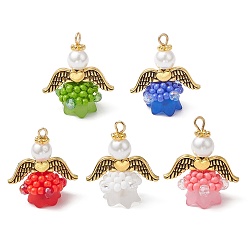 (52) Непрозрачная лаванда Подвески-ангелы из стеклянных бисеров, с акриловыми бусинами, крыльями из сплава и петлей из нержавеющей стали, разноцветные, 304 мм, отверстие : 22.5x20x14 мм