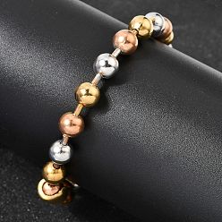 Color mezclado 304 Pulseras de cuentas redondas de acero inoxidable para mujeres y hombres., revestimiento de iones (ip), larga duración plateado, color mezclado, 8.86 pulgada (22.5 cm)