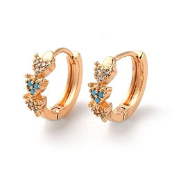 Light Gold Brass Hoop Earrings with Rhinestone, Triple Heart, Light Gold, 15x5x17mm