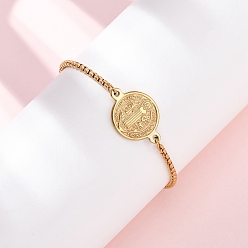 Золотой 304 ползунковые браслеты из нержавеющей стали, браслеты-звенья для женщин, плоские круглые с святым Бенедиктом, золотые, 10-1/4 дюйм (26 см)