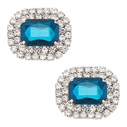 Джинсовый Синий Украшения для обуви из сплава со стразами, прямоугольные восьмиугольные пряжки для обуви, деним синий, 35x42.5x12.5 мм