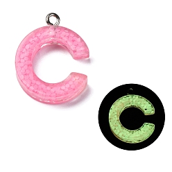 Letter C Светящиеся подвески смолы, светится в темноте, с платиновым покрытием петли, буквы, буква С, 23.5x18.5x6 мм, отверстие : 1.8 мм