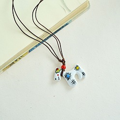 Лошадь Фарфоровый кулон регулируемый шнур из искусственной кожи ожерелья для женщин, красочный, лошадь, 19.69 дюйм (50 см)