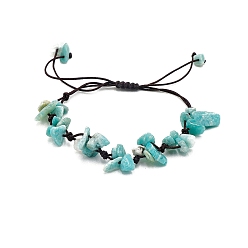 Flower Amazonite Adjustable Natural Flower Amazonite Chips Braided Bead Bracelet, Inner Diameter: 2-3/8 inch(6cm)