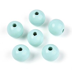 Светло-голубой Круглые бусины из натурального дерева схима, окрашенные распылением, светло-голубой, 13~14x12.9 мм, отверстие : 2.8~3.5 мм