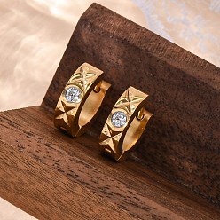 Золотой 304 серьги-кольца из нержавеющей стали с эффектом полировки кубическим цирконием, ионное покрытие (ip), золотые, 13.5x4 мм