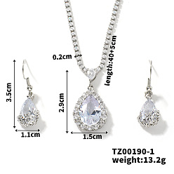 Платина Комплекты из латунных серег-капель и ожерелий с подвесками из горного хрусталя для женщин, платина, ожерелья: 15.75 дюйм (40 см)