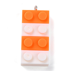 Оранжевый Подвески из смолы, с железной платиной петлей, игрушечные кирпичи, оранжевые, 36x15.5x8 мм, отверстие : 2.6 мм