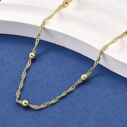 Настоящее золото 18K 3.5мм латунные круглые шарики сингапурские цепочки ожерелья, без свинца и без кадмия, долговечный, стойки покрытие, реальный 18 k позолоченный, 17.72 дюйм (45 см)