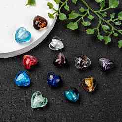 Mixed Color Handmade Silver Foil Glass Beads, for Mother's Day Gift Making, Heart, Mixed Color, 12x12x8mm, Hole: 1~2mm