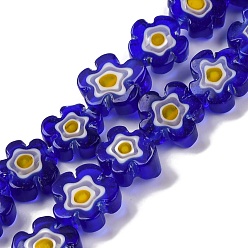 Средно-синий Handmade millefiori lampwork beads strands, слива, светло-синий, 9.5x10.5x3.5 мм, отверстие : 0.8 мм, около 35 шт / нитка, 14.17'' (36 см)