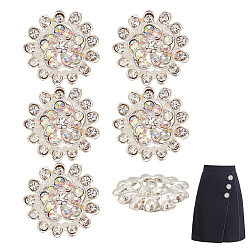 Платина 6 шт. 1 пуговицы из сплава со стразами и отверстиями, аксессуары для одежды, цветок, платина, 26x10 мм, отверстие : 1.4 мм