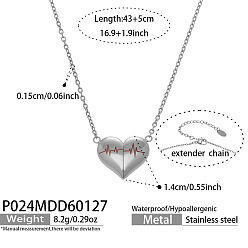 Couleur Acier Inoxydable 304 pendentifs en acier inoxydable, cœur, couleur inox, 16.93 pouce (43 cm)
