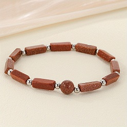 Камень с Пылевым Золотом Синтетические золотые бусины браслеты для мужчин и женщин, кубоид, 7-1/2 дюйм (19 см)