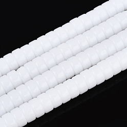 Белый Непрозрачные сплошные цветные стеклянные бусины, плоско-круглые, белые, 6~6.5x3~3.5 мм, отверстие : 0.8 мм, около 114~116 шт / нитка, 14.76~14.96 дюйм (37.5~38 см)
