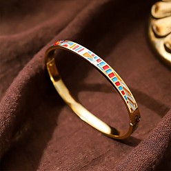 Colorful 304 Stainless Steel Enamel Hinged Cuff Bangles for Women, Real 18K Gold Plated, Colorful, Inner Diameter: 2.36 inch(6cm)