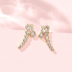 Clair Boucles d'oreilles à clous en laiton pavé de zirconiums cubiques, larme, réel 18 k plaqué or, sans cadmium et sans plomb, plaqué longue durée, crémaillère plaquage, clair, 19.5x5x6.5mm