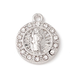 Platinum Alloy Micro Pave Cubic Zirconia Pendants, Flat Round with Virgin Mary, Platinum, 15x12.5x2.5mm, Hole: 1.4mm
