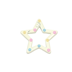 Светло-желтый Пружинное кольцо из сплава, окрашенное распылением, полька точка рисунок, звезда, светло-желтый, 30x31.5x3.3 мм