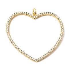 Настоящее золото 18K Подвески из латуни с прозрачными кубическими циркониями ко Дню святого Валентина, сердце прелести, без кадмия и без свинца, долговечный, стойки покрытие, реальный 18 k позолоченный, 37.5x41x2.5 мм, Перейти кольцо: 5x1 мм, внутренний диаметр: 3.5 мм