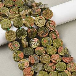 Унакит Нити резных бусин из натурального унакита, цветок розы, 14~14.5x6.5~8 мм, отверстие : 0.8 мм, около 29 шт / нитка, 15.94'' (40.5 см)