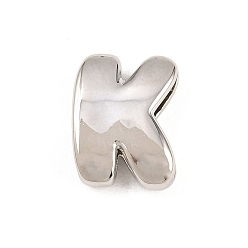 Letter K Латунные бусины, долговечный, стойки покрытие, без свинца и без кадмия, платина, Письмо K, 14x10.5x5 мм, отверстие : 11x3 мм