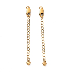 Античное Золото 925 удлинители цепи из стерлингового серебра, с застежками в виде когтей лобстера и подвесками, сердце, античное золото , 63x2.5 мм, отверстие : 2.4 мм