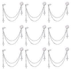 Нержавеющая Сталь Цвет 12шт 304 серьги-каффы из нержавеющей стали, с кабельными цепями, латунная серьга и пластиковые ушные гайки, крестик, цвет нержавеющей стали, 102 мм