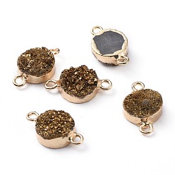 с Золотистым Покрытием Гальваника соединительные звенья гальванические натуральные друзья агат, с легкой позолоченной латунной фурнитурой, плоско-круглые, с золотым покрытием, 17~18x10~10.5x4.5~5 мм, отверстие : 1.6~1.8 мм
